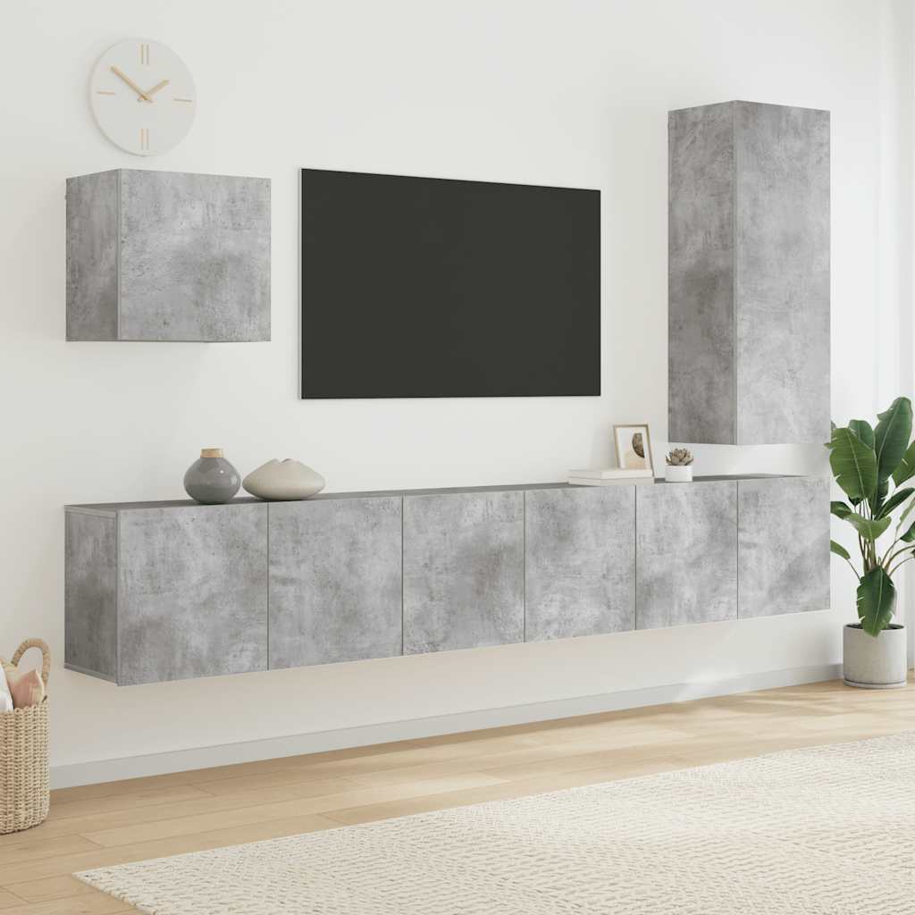 Unités murales TV 5 pcs gris béton bois d'ingénierie