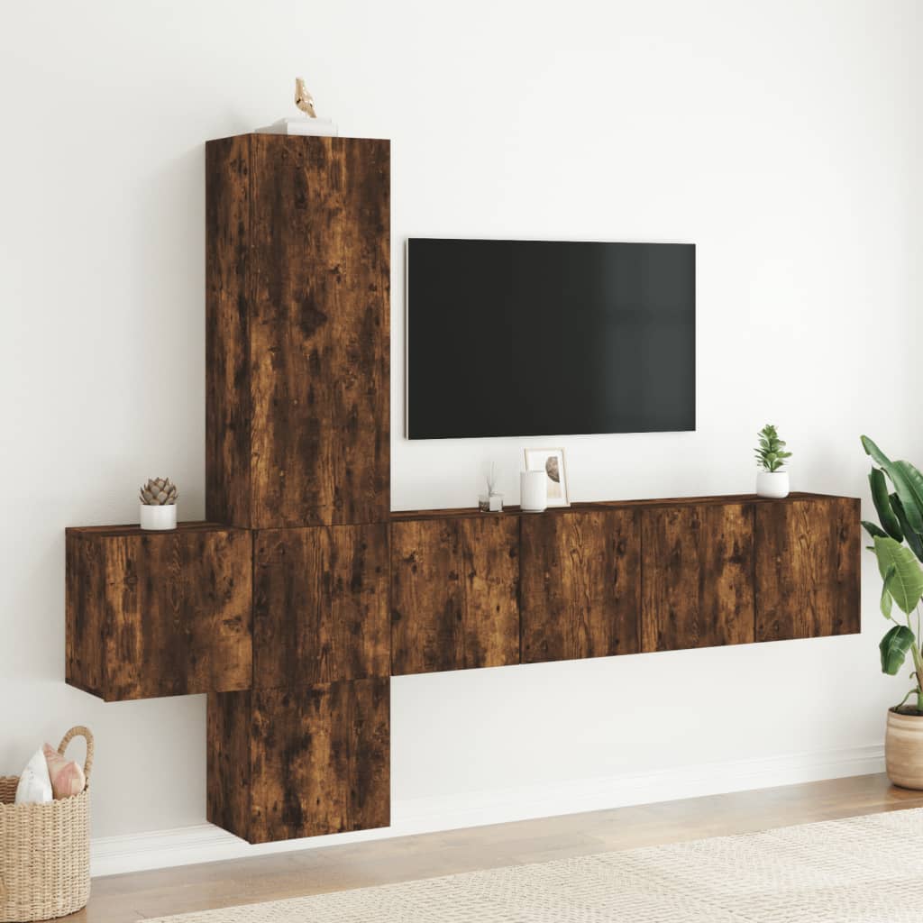 Unités murales TV 5 pcs chêne fumé bois d'ingénierie - XIOS