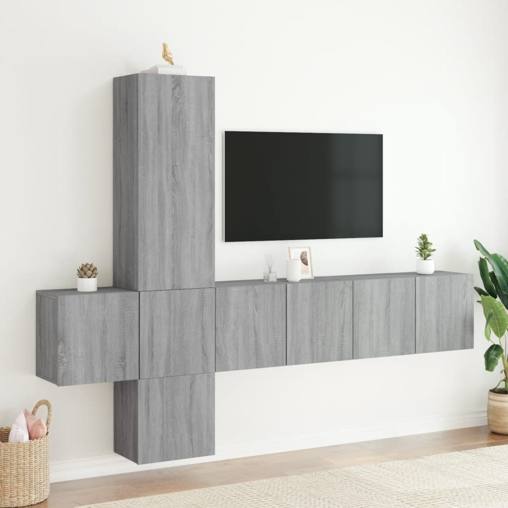 Unités murales TV 5 pcs sonoma gris bois d'ingénierie - XIOS