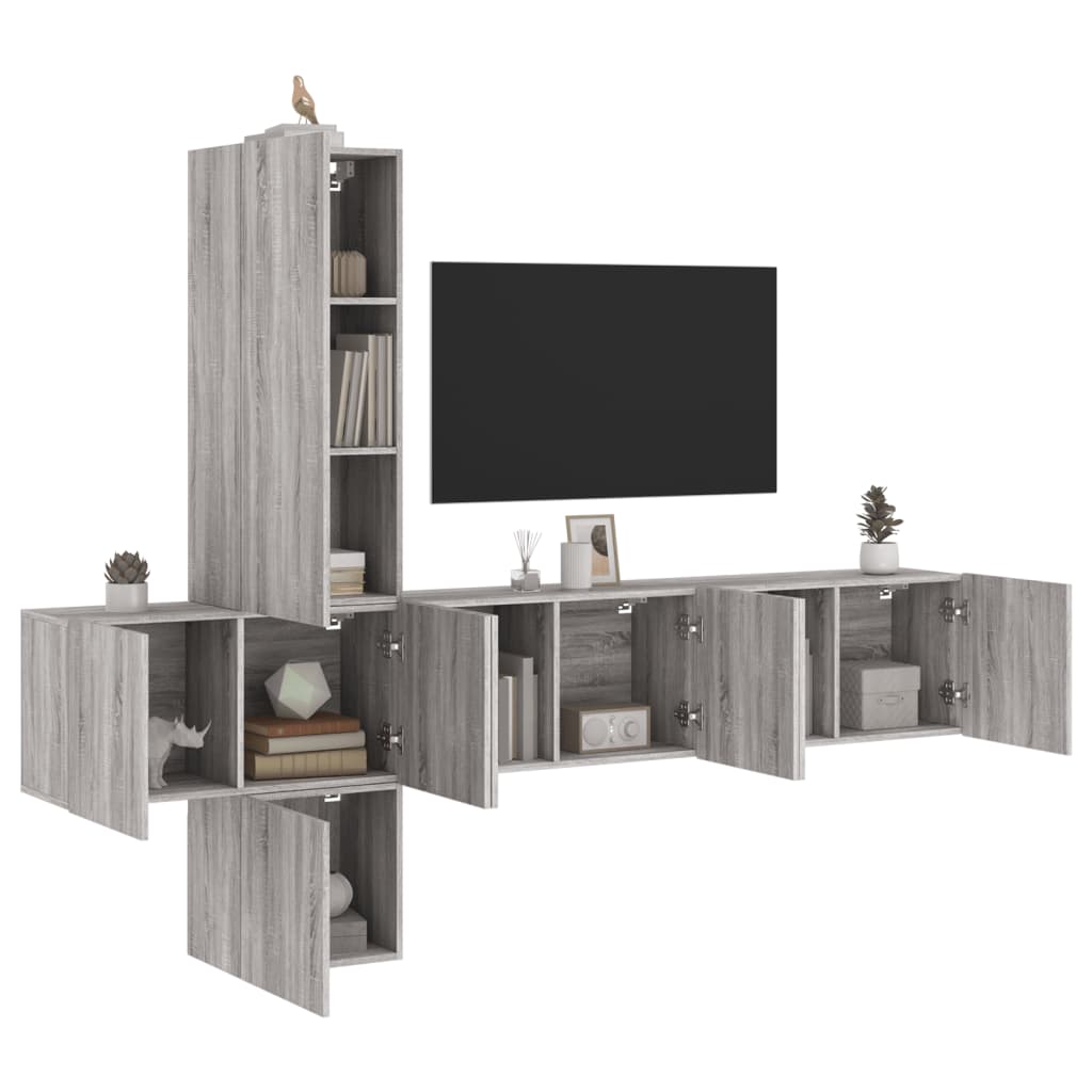 Unités murales TV 5 pcs sonoma gris bois d'ingénierie - XIOS