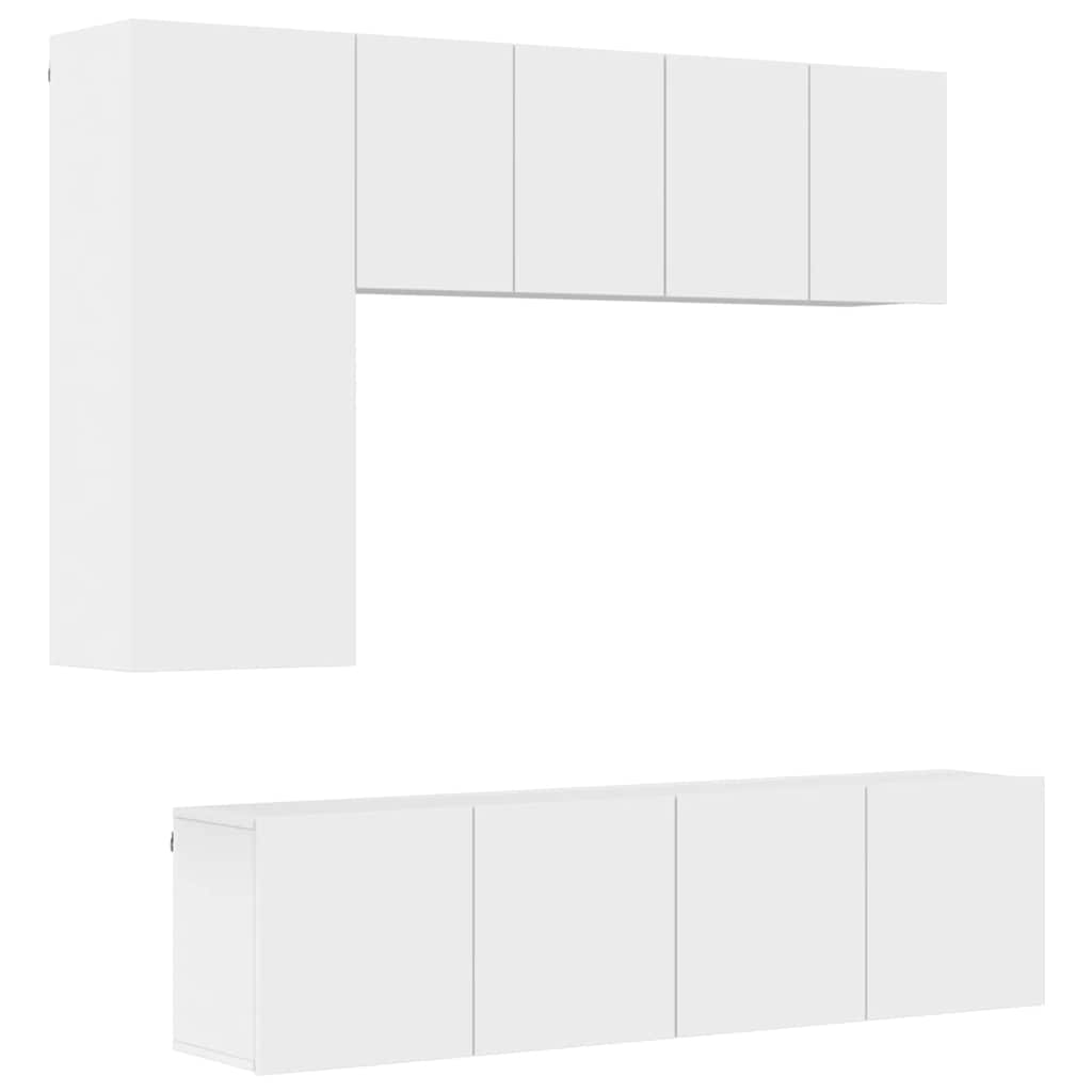Unités murales TV 5 pcs blanc bois d'ingénierie