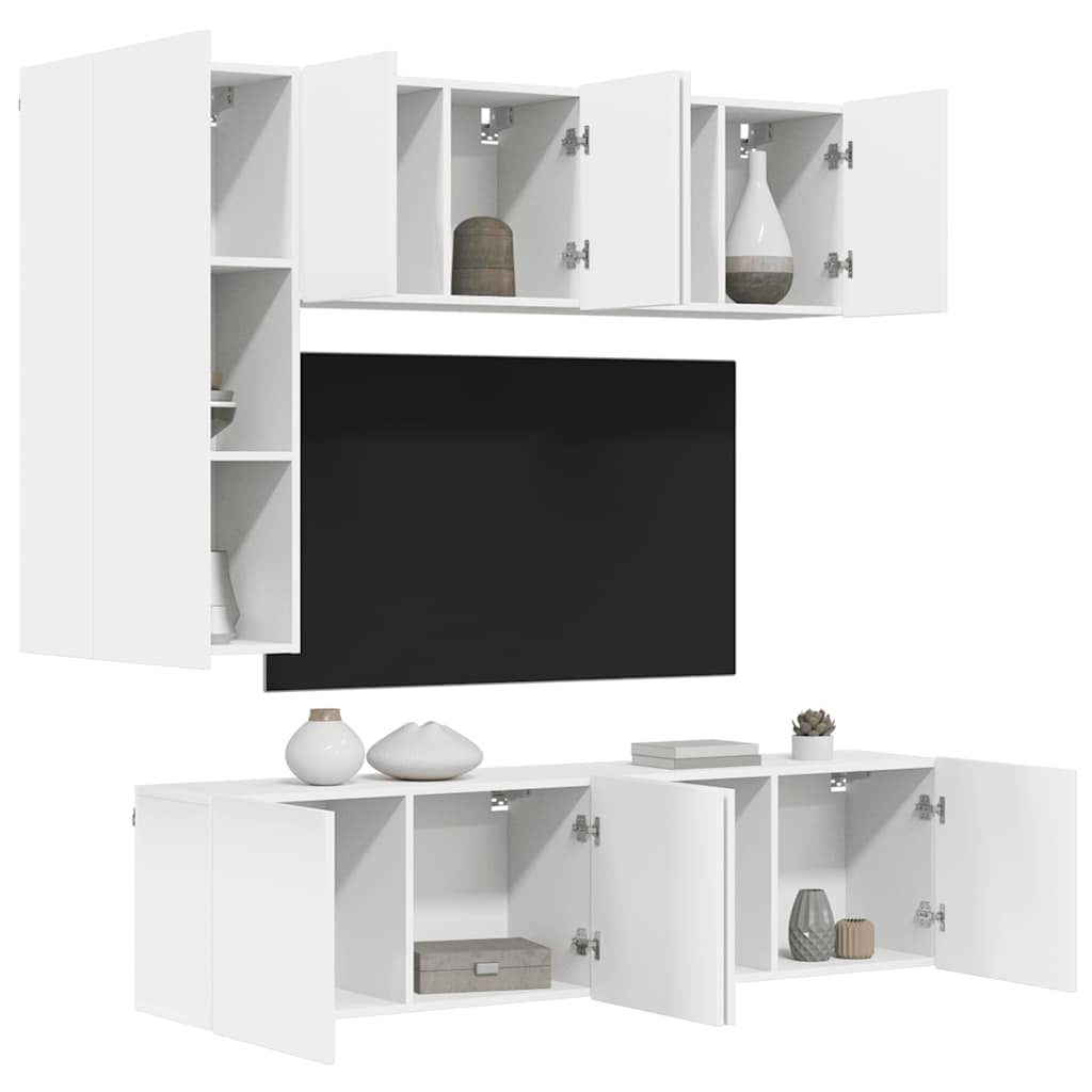 Unités murales TV 5 pcs blanc bois d'ingénierie