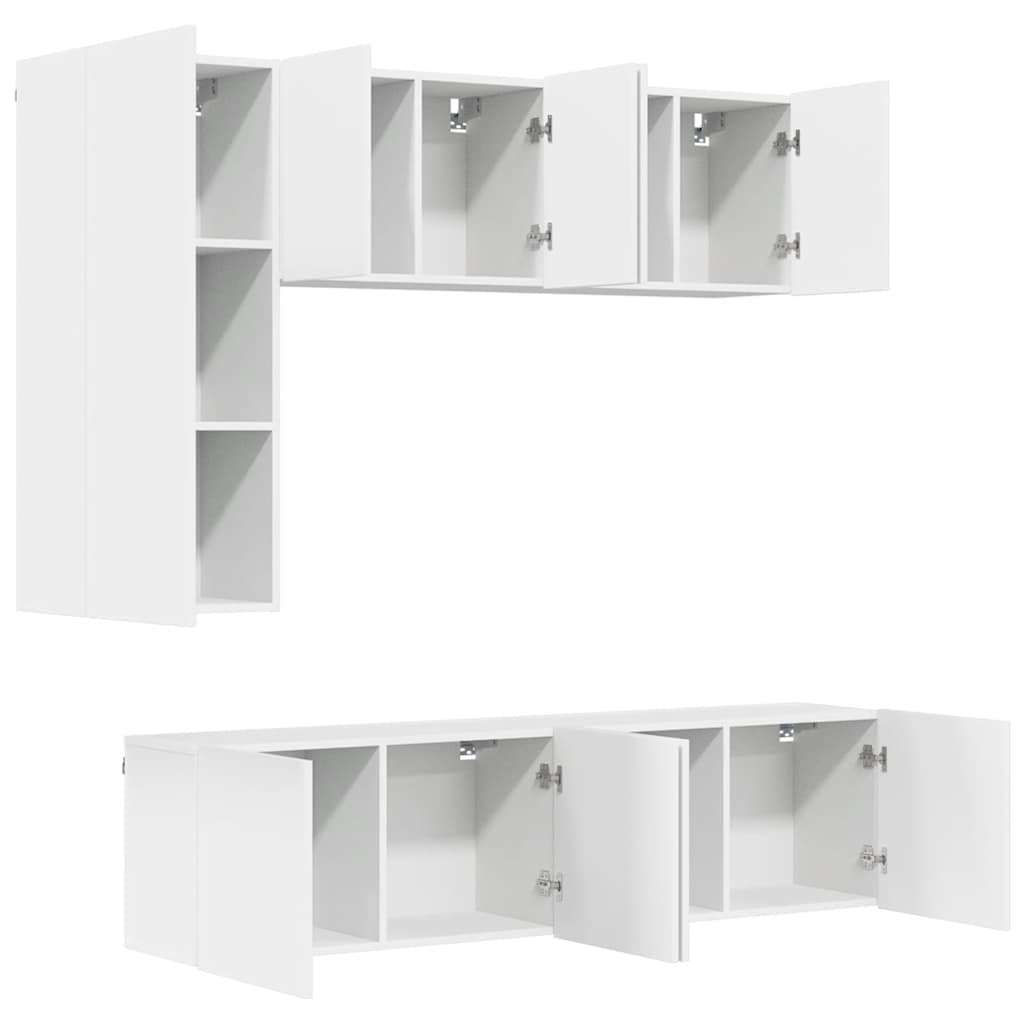 Unités murales TV 5 pcs blanc bois d'ingénierie