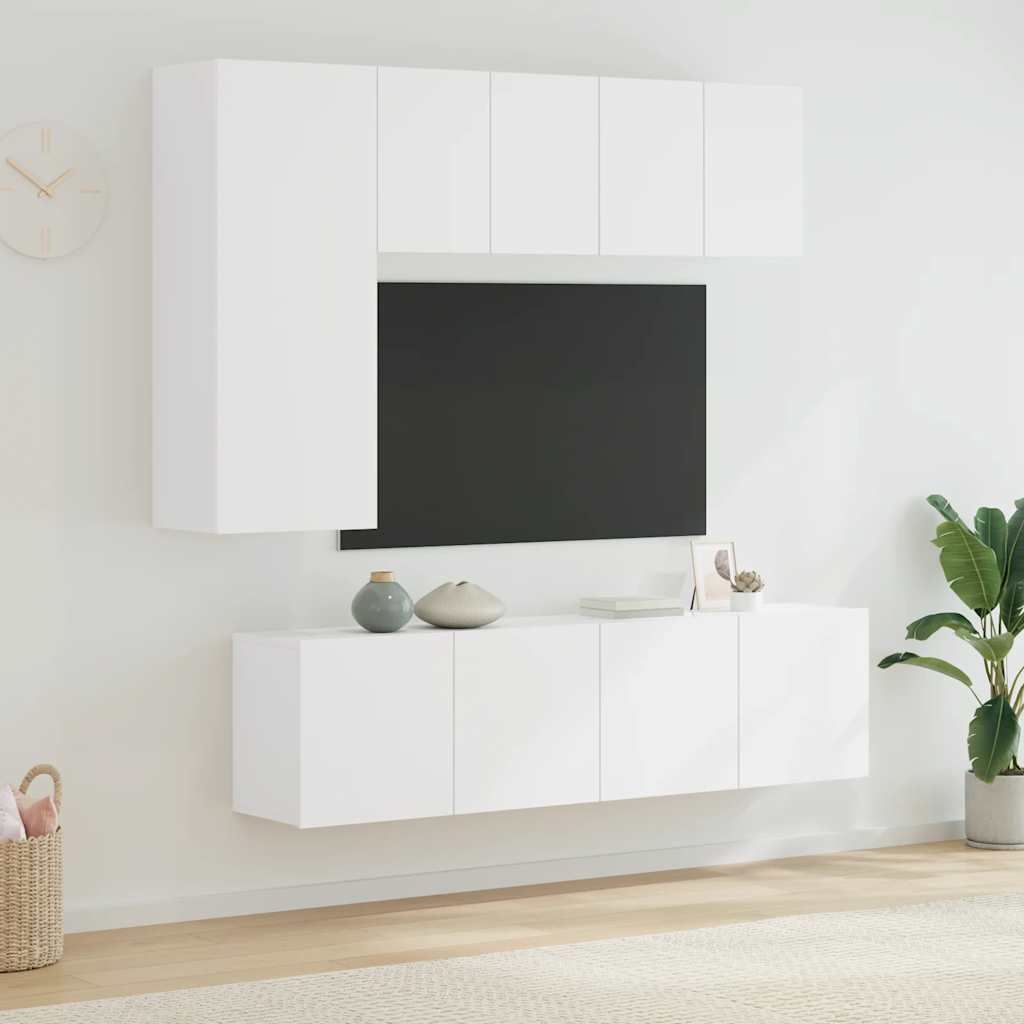 Unités murales TV 5 pcs blanc bois d'ingénierie