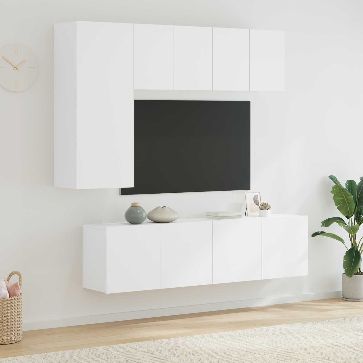 Unités murales TV 5 pcs blanc bois d'ingénierie