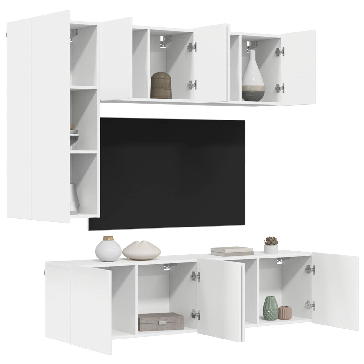 Unités murales TV 5 pcs blanc bois d'ingénierie