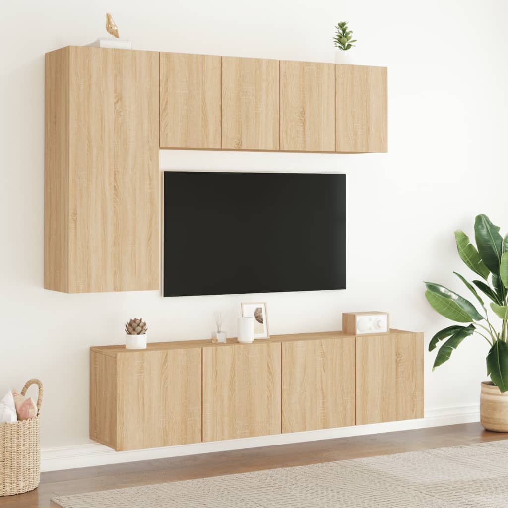 Unités murales TV 5 pcs chêne sonoma bois d'ingénierie - XIOS