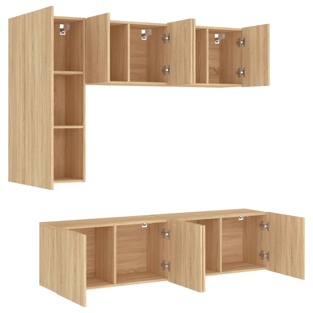 Unités murales TV 5 pcs chêne sonoma bois d'ingénierie - XIOS