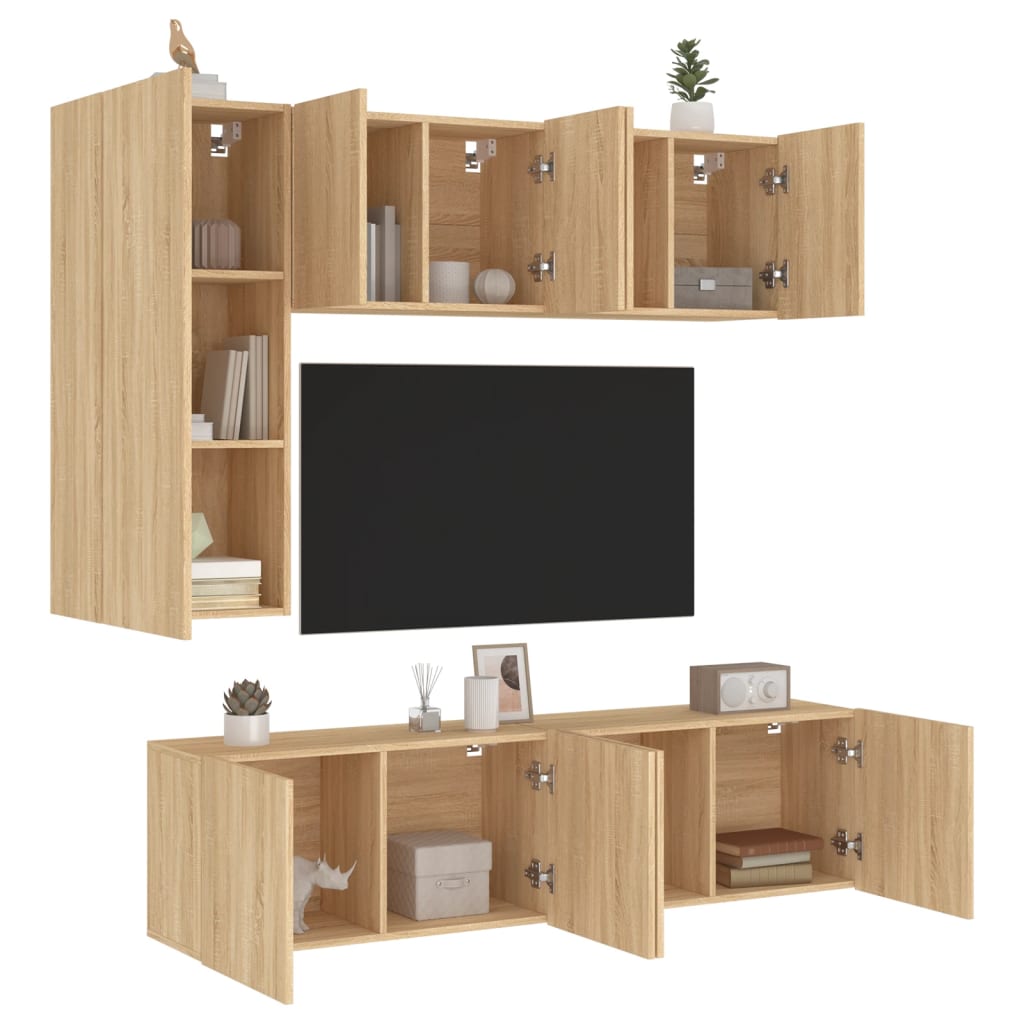Unités murales TV 5 pcs chêne sonoma bois d'ingénierie - XIOS