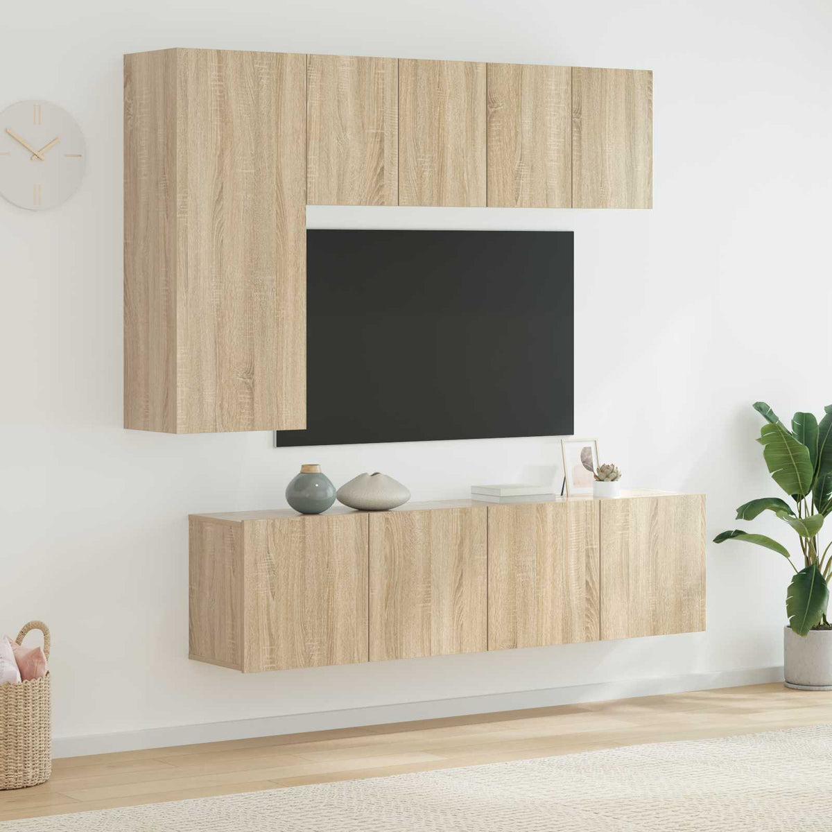 Unités murales TV 5 pcs chêne sonoma bois d'ingénierie