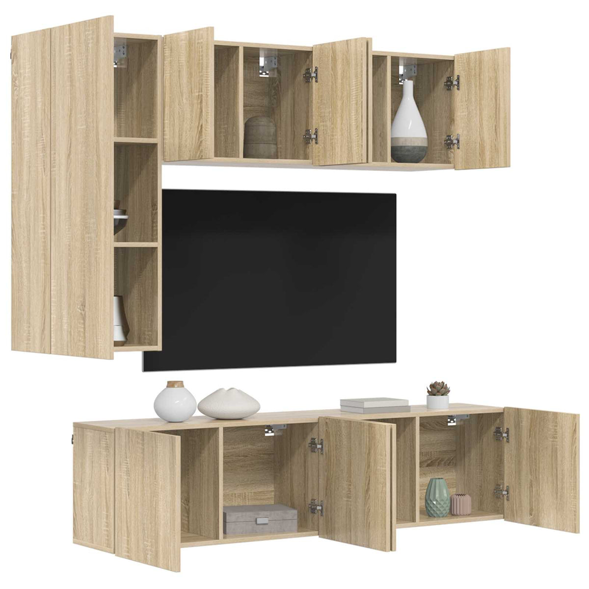Unités murales TV 5 pcs chêne sonoma bois d'ingénierie