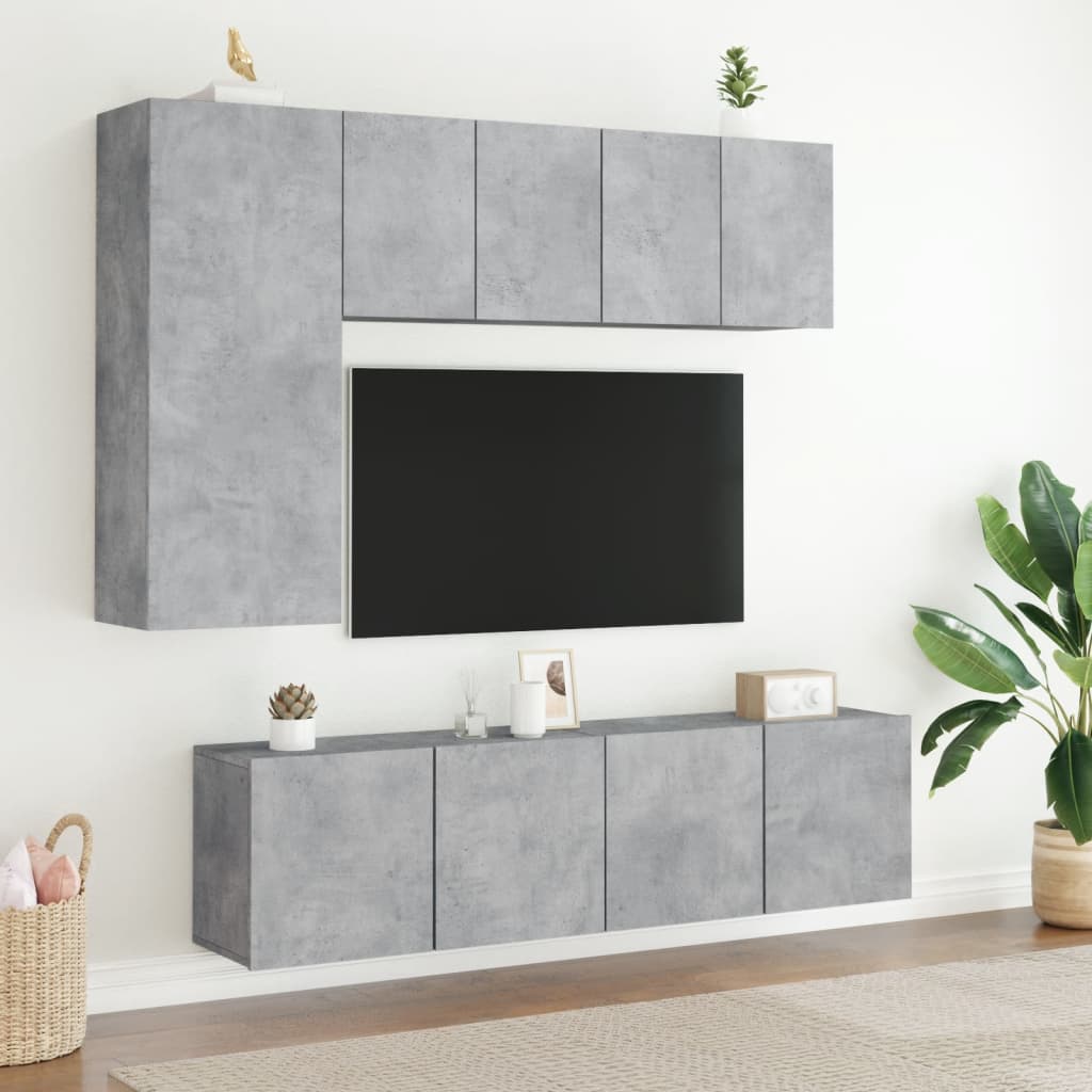Unités murales TV 5 pcs gris béton bois d'ingénierie - XIOS