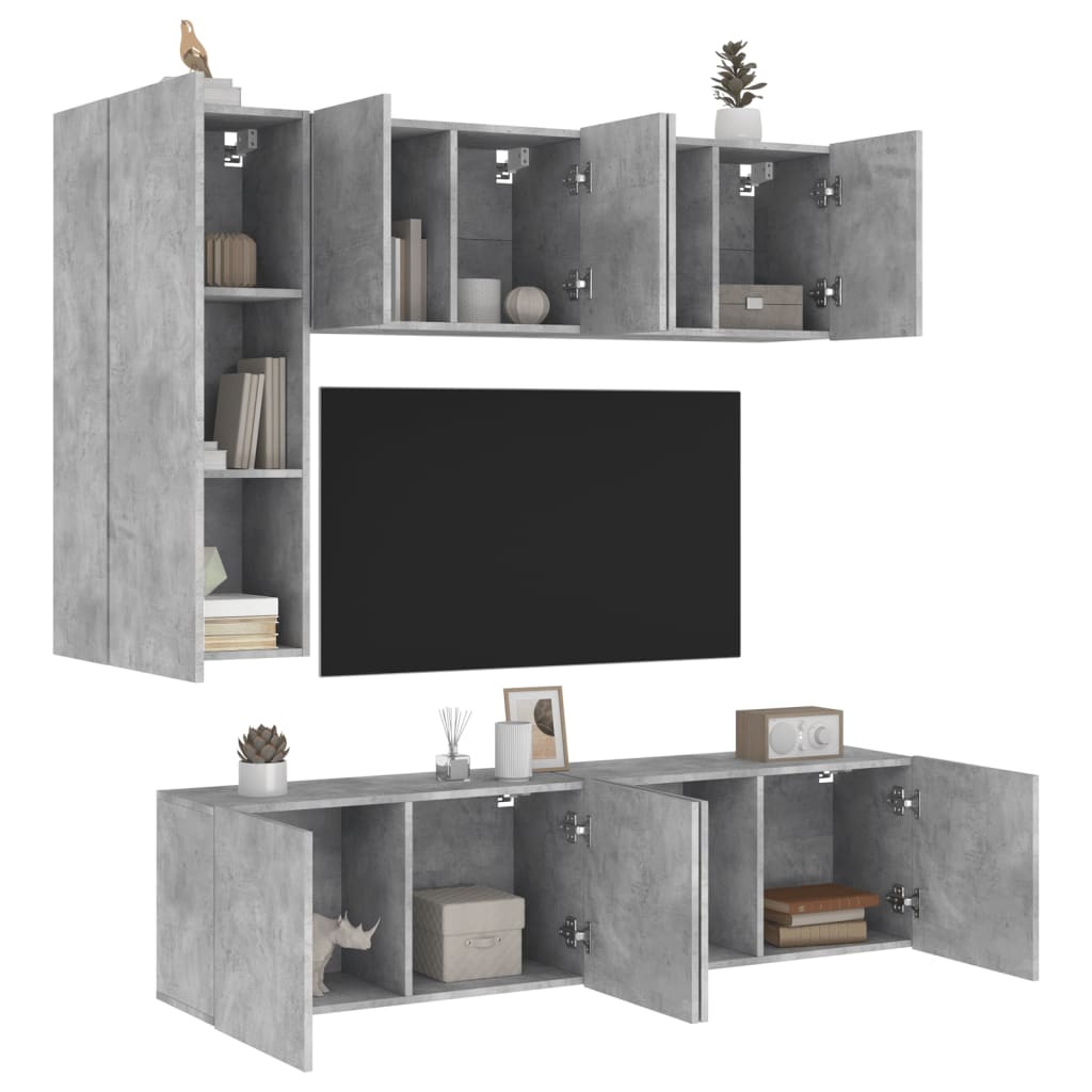Unités murales TV 5 pcs gris béton bois d'ingénierie - XIOS