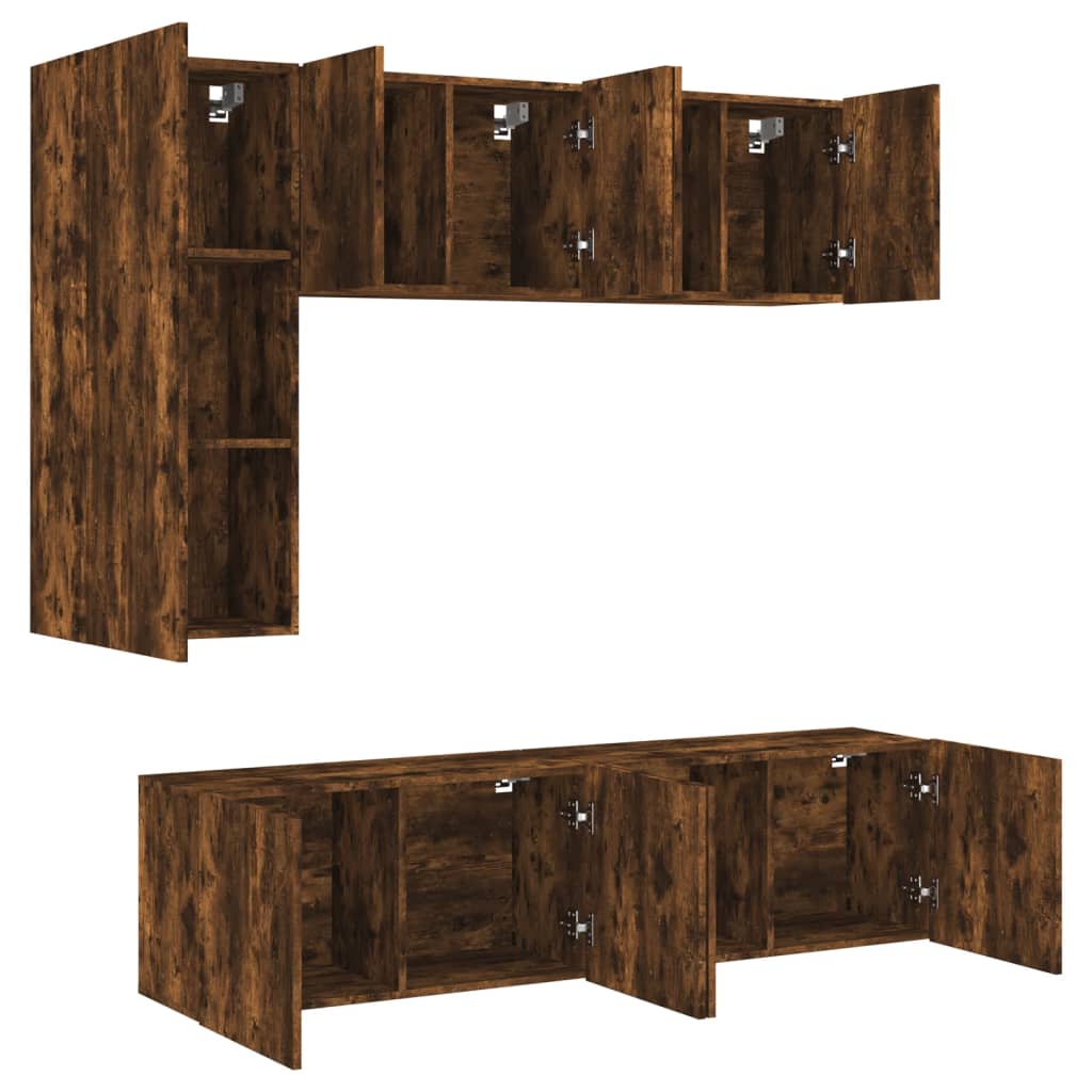 Unités murales TV 5 pcs chêne fumé bois d'ingénierie - XIOS