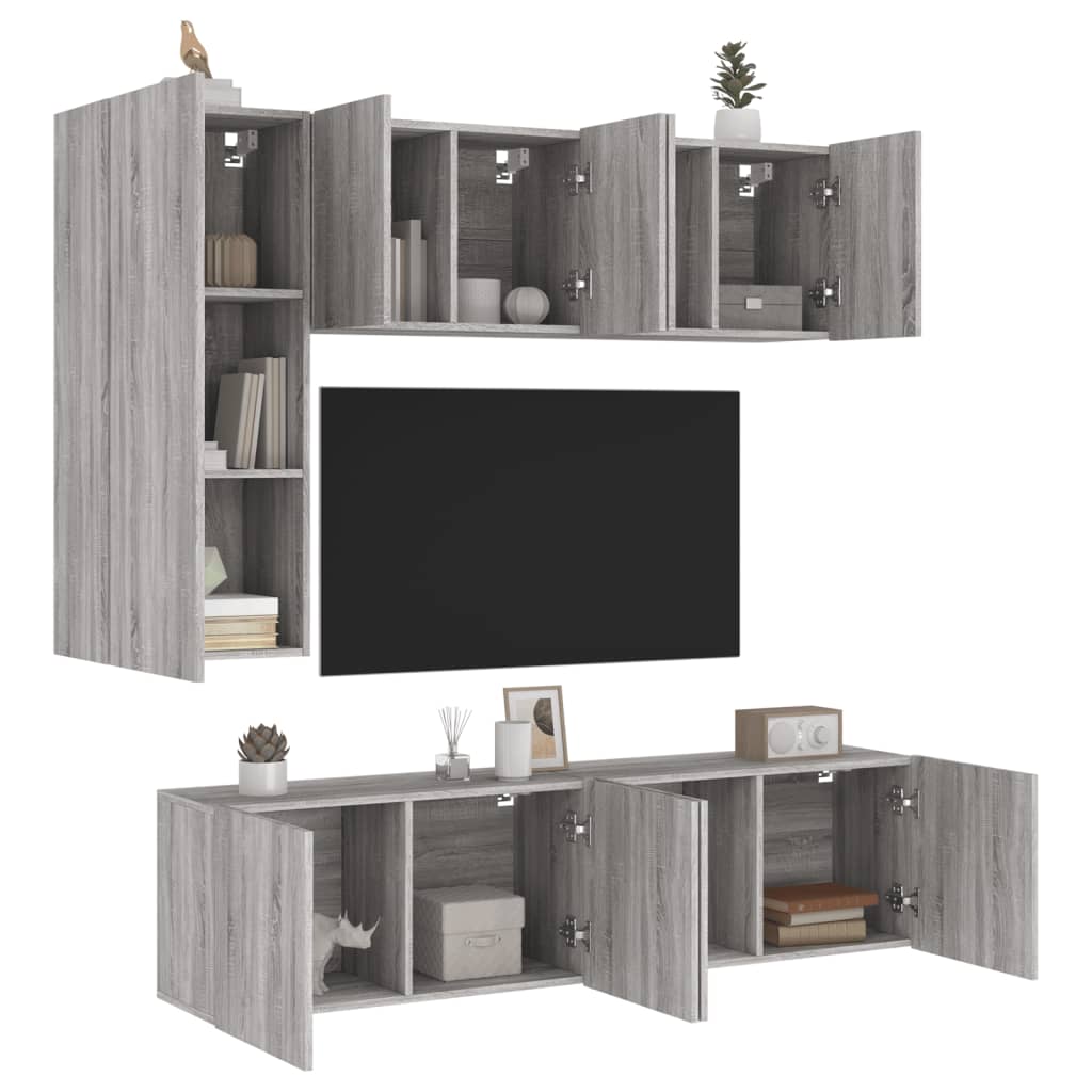 Unités murales TV 5 pcs sonoma gris bois d'ingénierie - XIOS