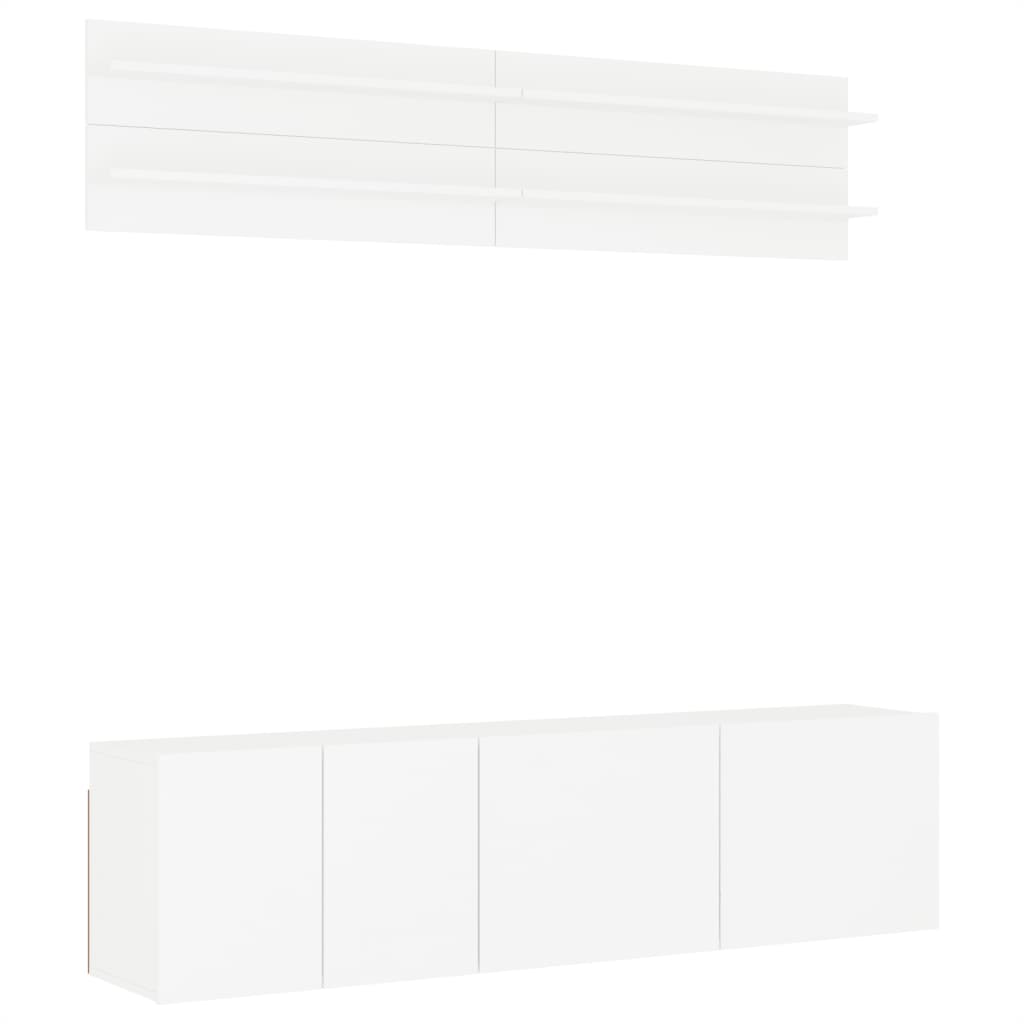 Unités murales TV 6 pcs blanc bois d'ingénierie