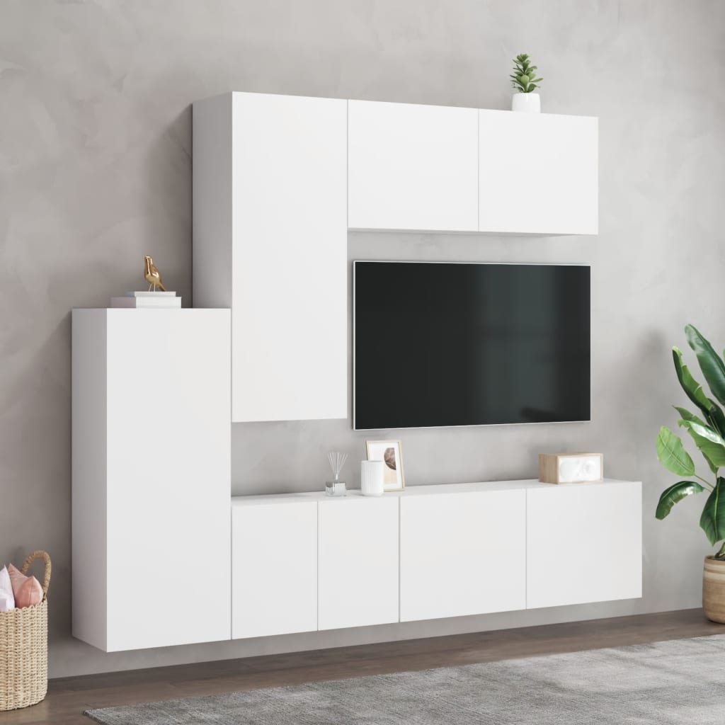 Unités murales TV 5 pcs blanc bois d'ingénierie - XIOS
