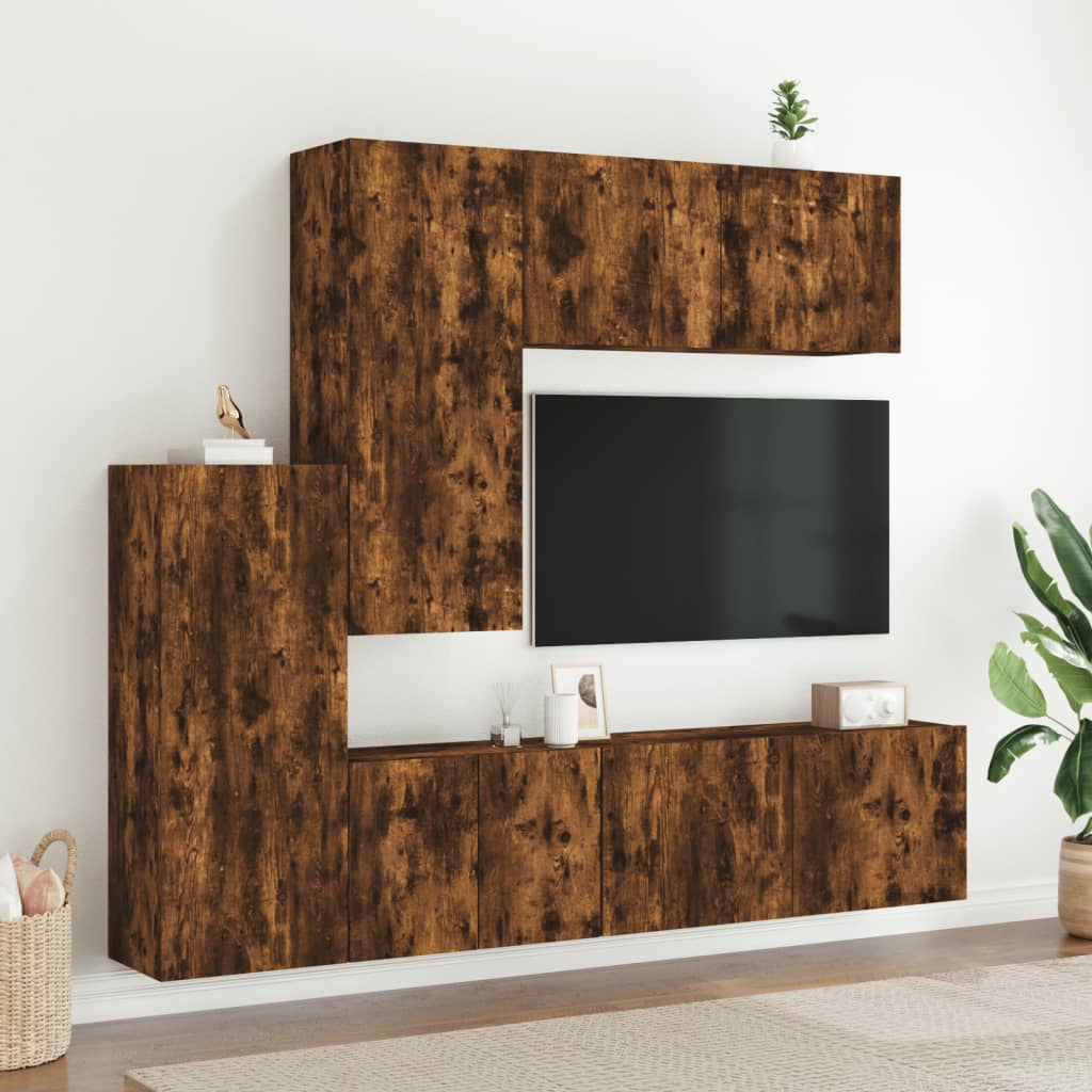 Unités murales TV 5 pcs chêne fumé bois d'ingénierie - XIOS