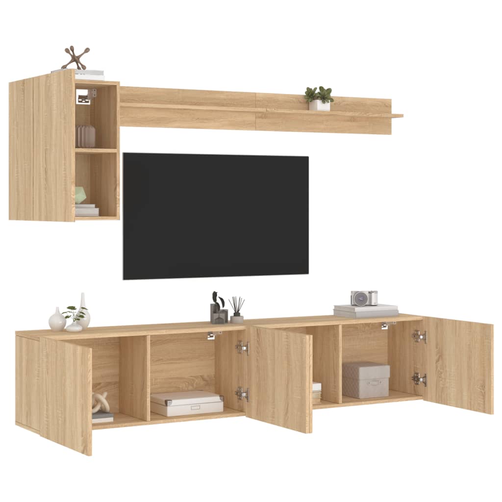 Unités murales TV 5 pcs chêne sonoma bois d'ingénierie - XIOS
