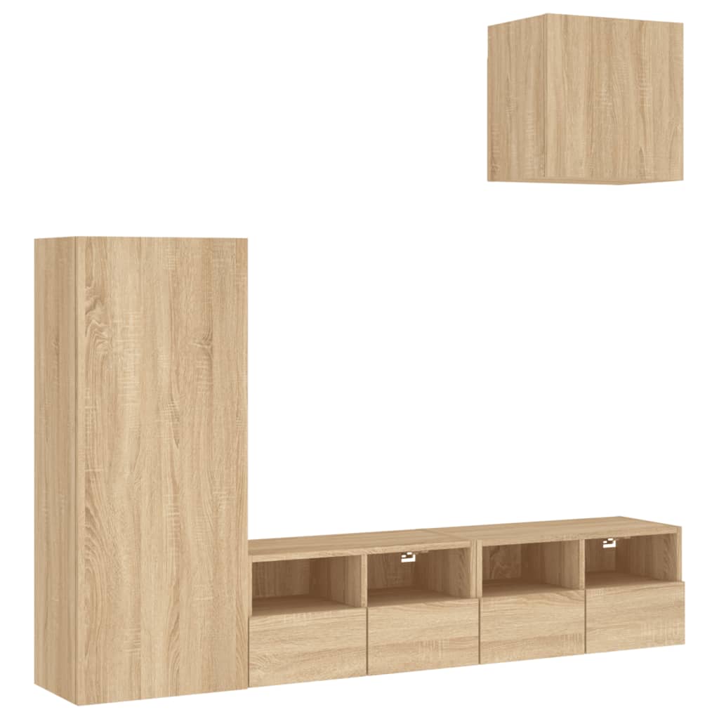 Unités murales TV 4 pcs chêne sonoma bois d'ingénierie - XIOS