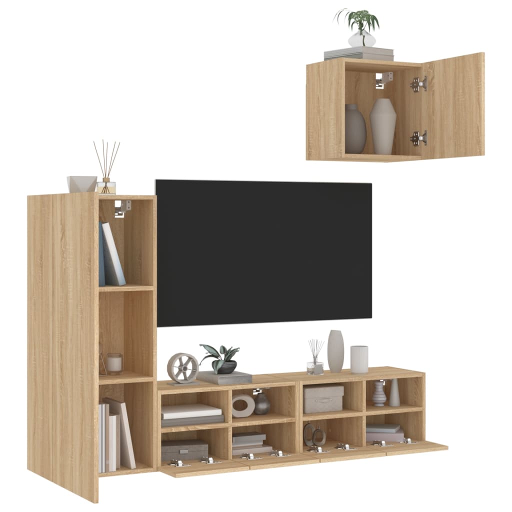Unités murales TV 4 pcs chêne sonoma bois d'ingénierie - XIOS