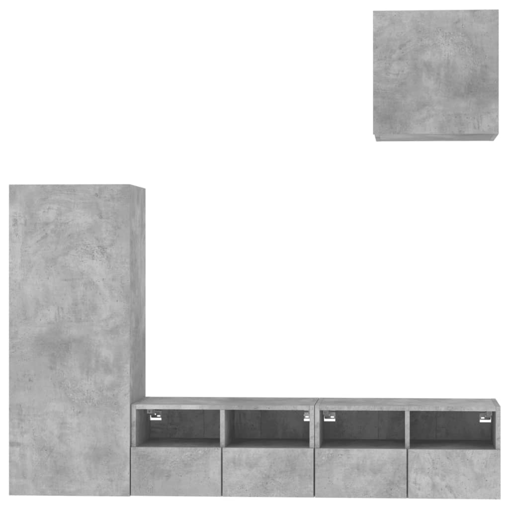 Unités murales TV 4 pcs gris béton bois d'ingénierie - XIOS