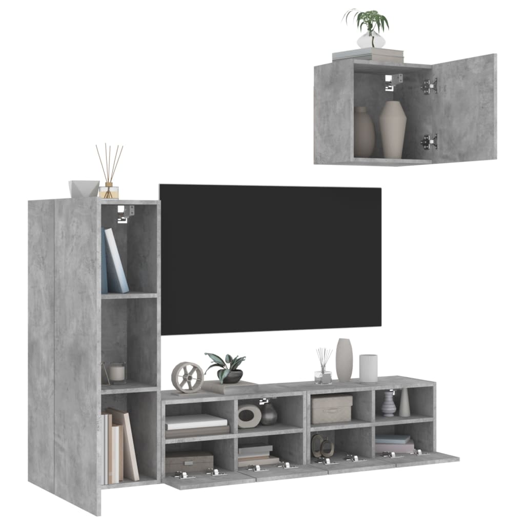Unités murales TV 4 pcs gris béton bois d'ingénierie - XIOS