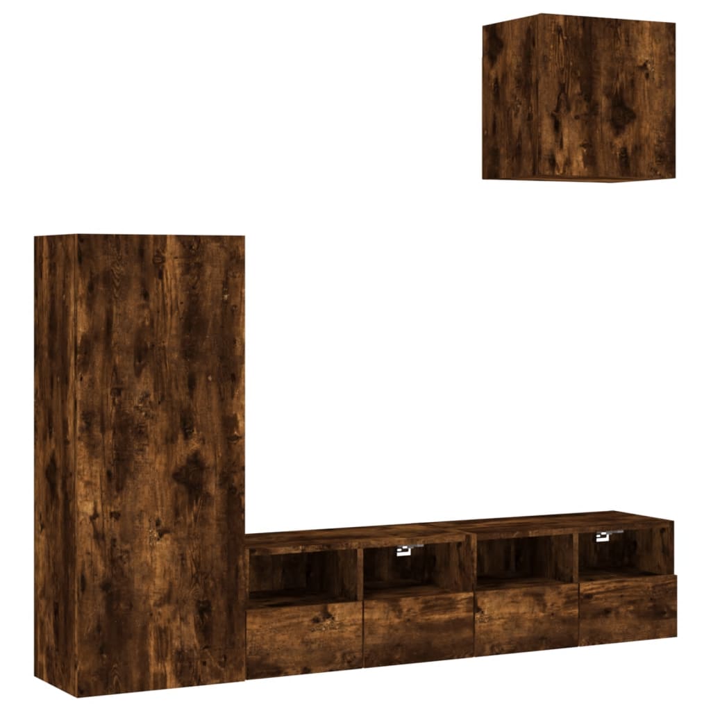 Unités murales TV 4 pcs chêne fumé bois d'ingénierie - XIOS