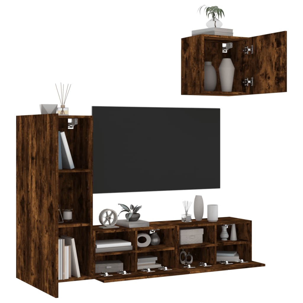 Unités murales TV 4 pcs chêne fumé bois d'ingénierie - XIOS