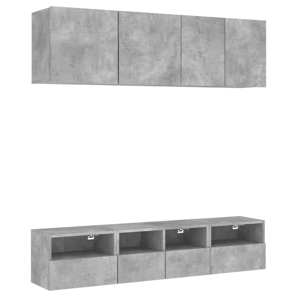 Unités murales TV 5 pcs gris béton bois d'ingénierie - XIOS