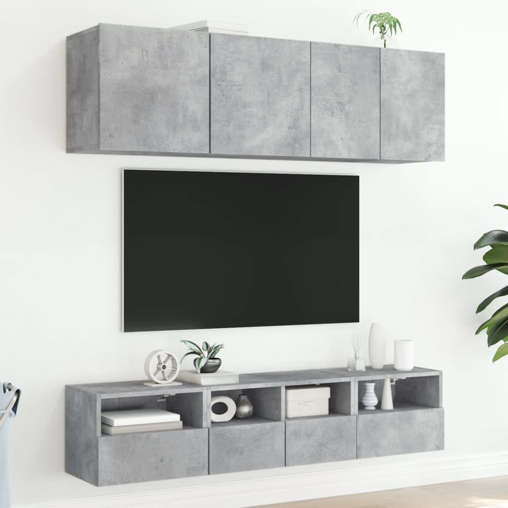 Unités murales TV 5 pcs gris béton bois d'ingénierie - XIOS
