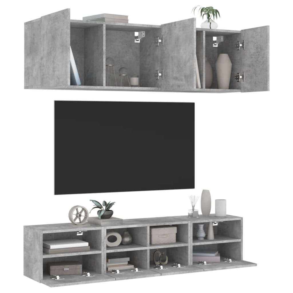 Unités murales TV 5 pcs gris béton bois d'ingénierie - XIOS