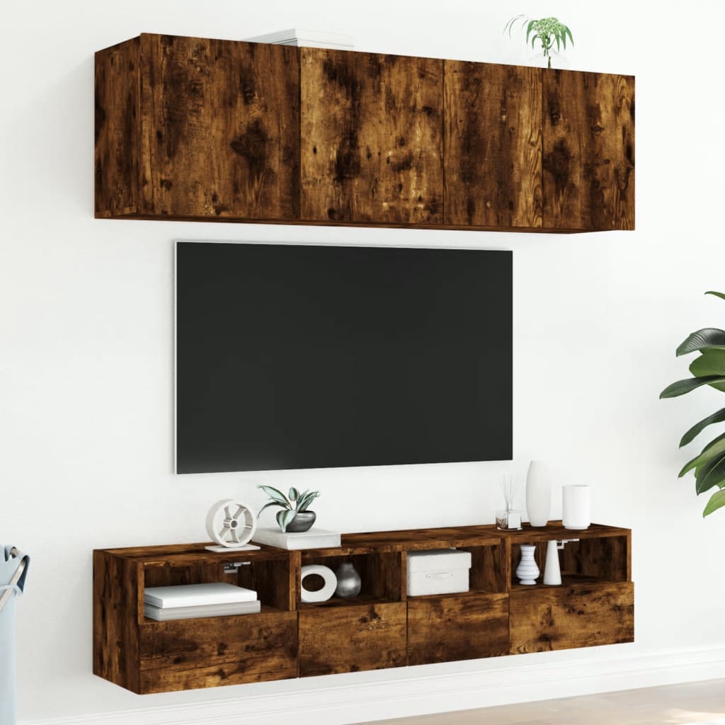 Unités murales TV 5 pcs chêne fumé bois d'ingénierie - XIOS
