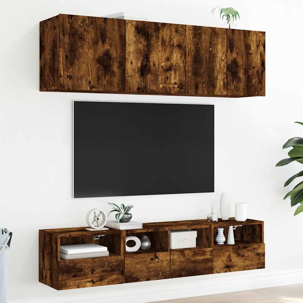 Unités murales TV 5 pcs chêne fumé bois d'ingénierie - XIOS