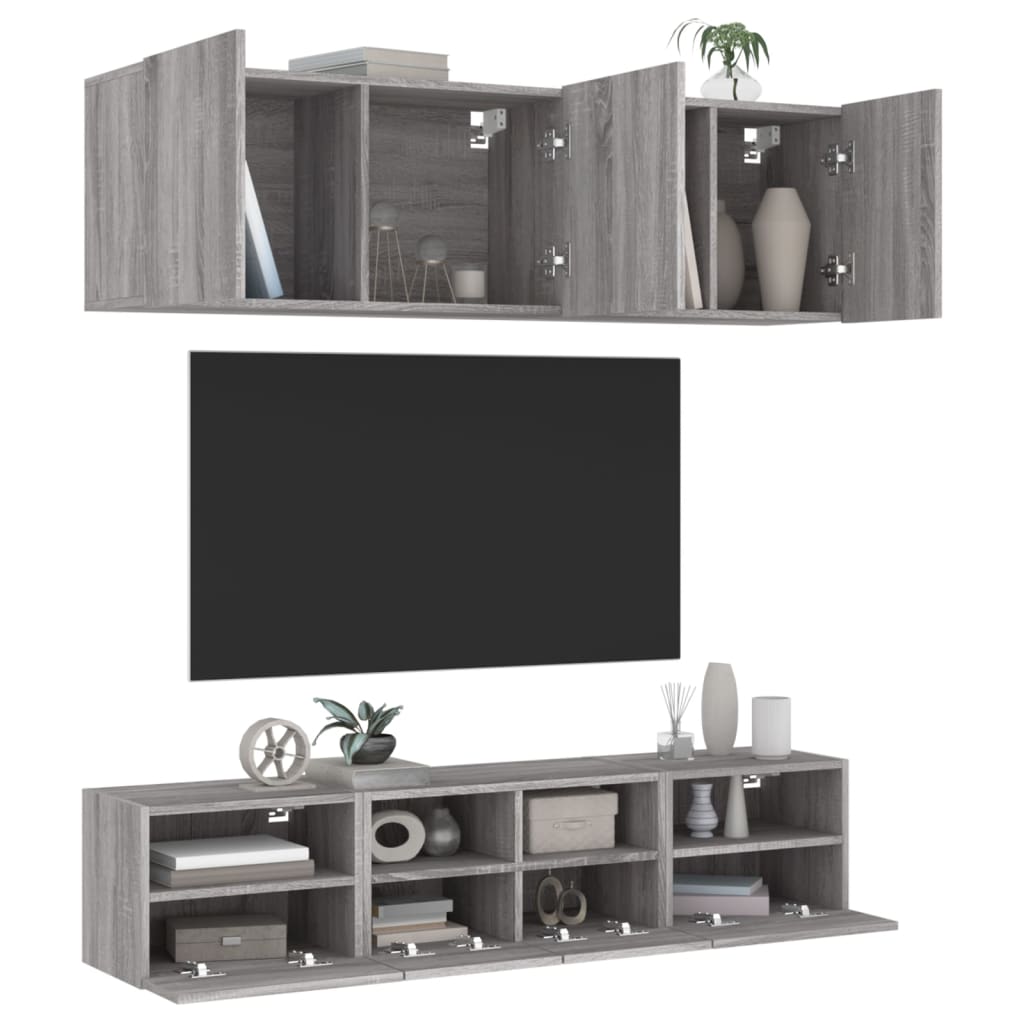 Unités murales TV 5 pcs sonoma gris bois d'ingénierie - XIOS