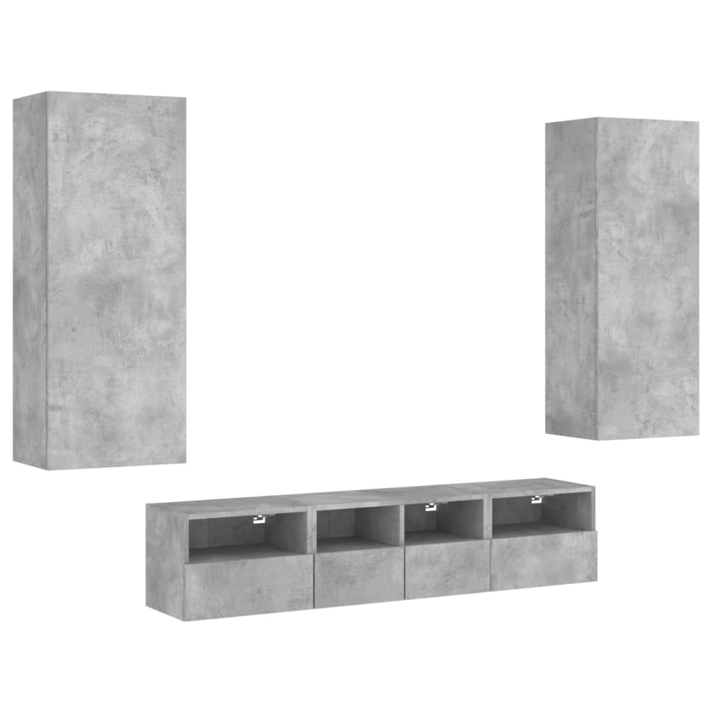 Unités murales TV 5 pcs gris béton bois d'ingénierie - XIOS