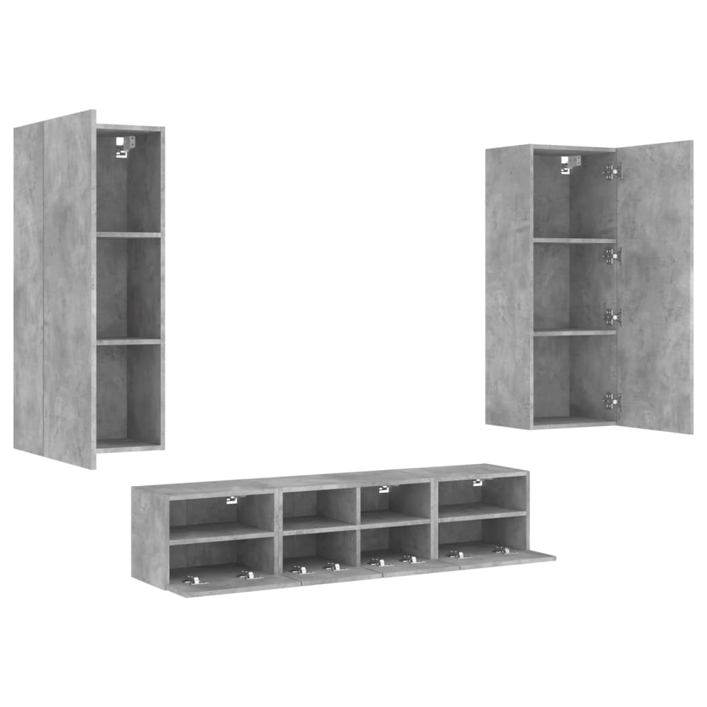Unités murales TV 5 pcs gris béton bois d'ingénierie - XIOS