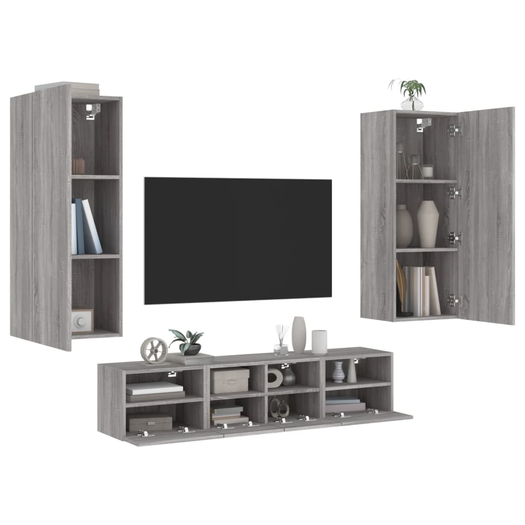 Unités murales TV 5 pcs sonoma gris bois d'ingénierie - XIOS