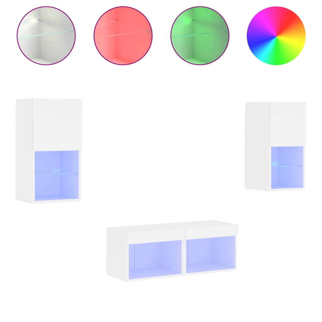 Meuble TV muraux 4 pcs avec lumières LED blanc - XIOS