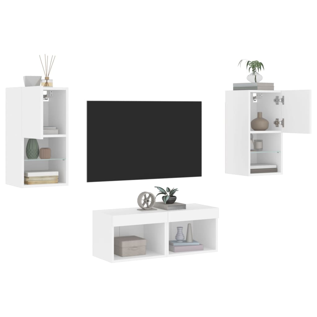 Meuble TV muraux 4 pcs avec lumières LED blanc - XIOS