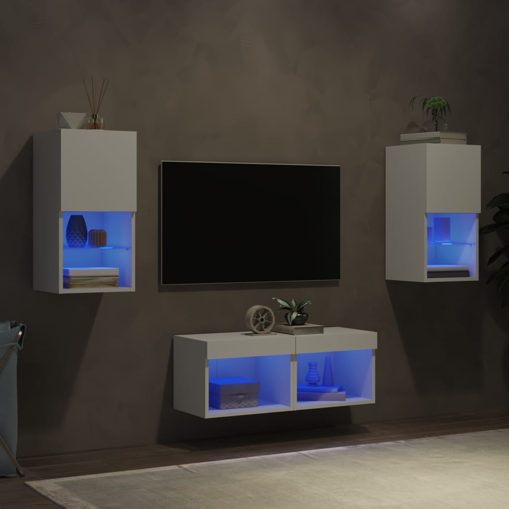 Meuble TV muraux 4 pcs avec lumières LED blanc - XIOS