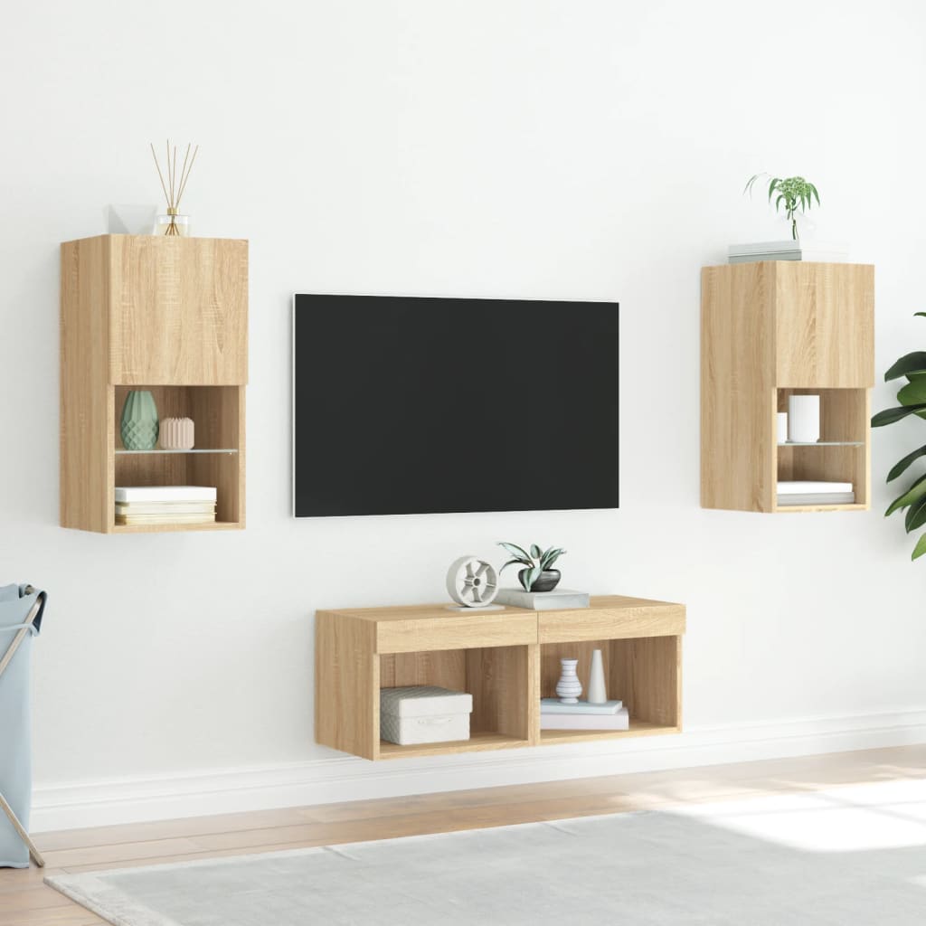 Meuble TV muraux 4 pcs avec lumières LED chêne sonoma - XIOS