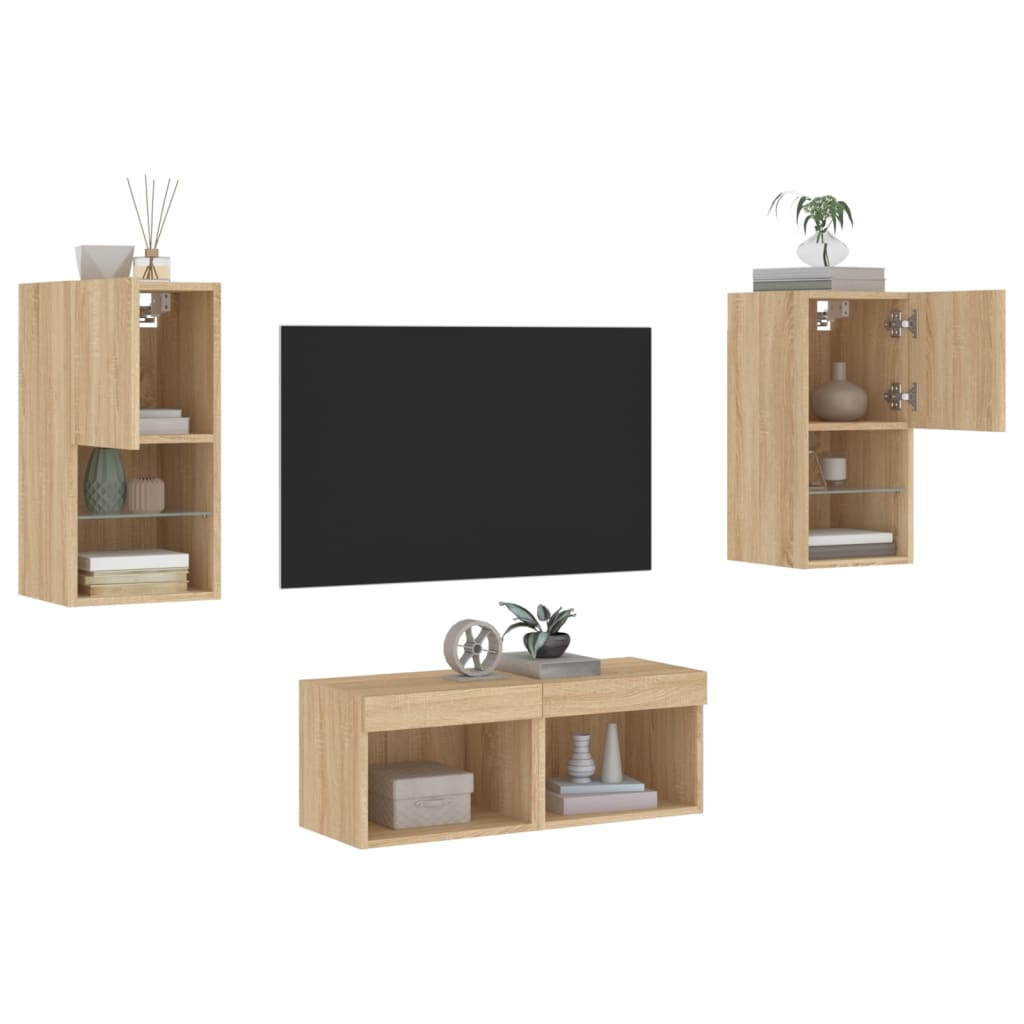 Meuble TV muraux 4 pcs avec lumières LED chêne sonoma - XIOS