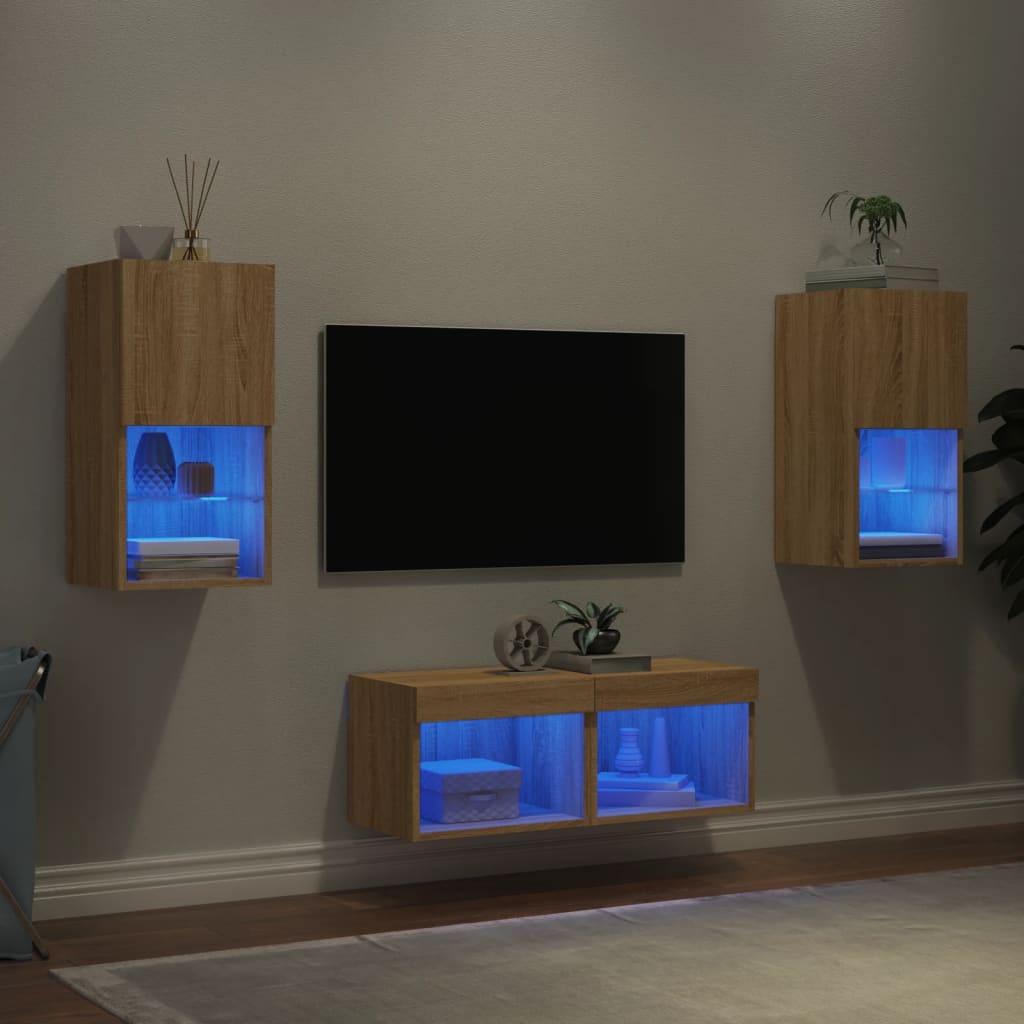 Meuble TV muraux 4 pcs avec lumières LED chêne sonoma - XIOS