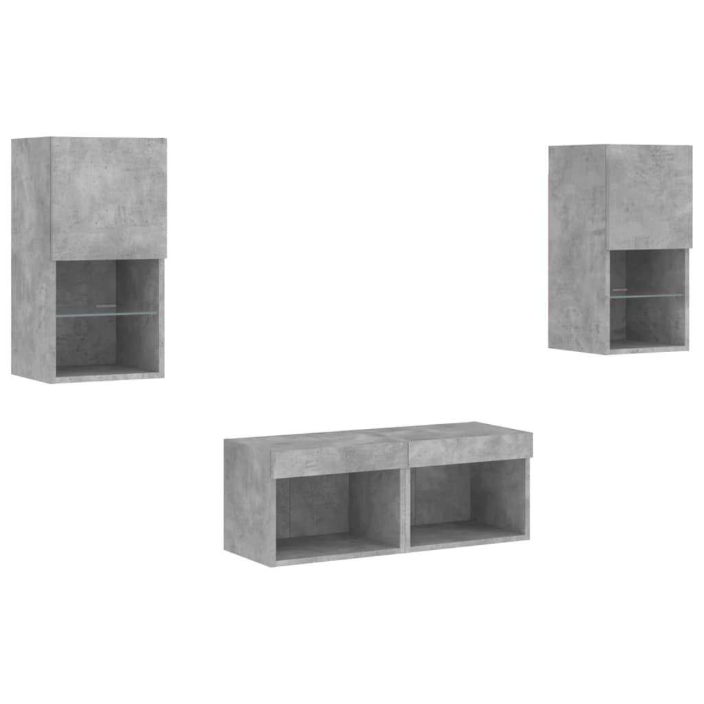 Meuble TV muraux 4 pcs avec lumières LED gris béton - XIOS