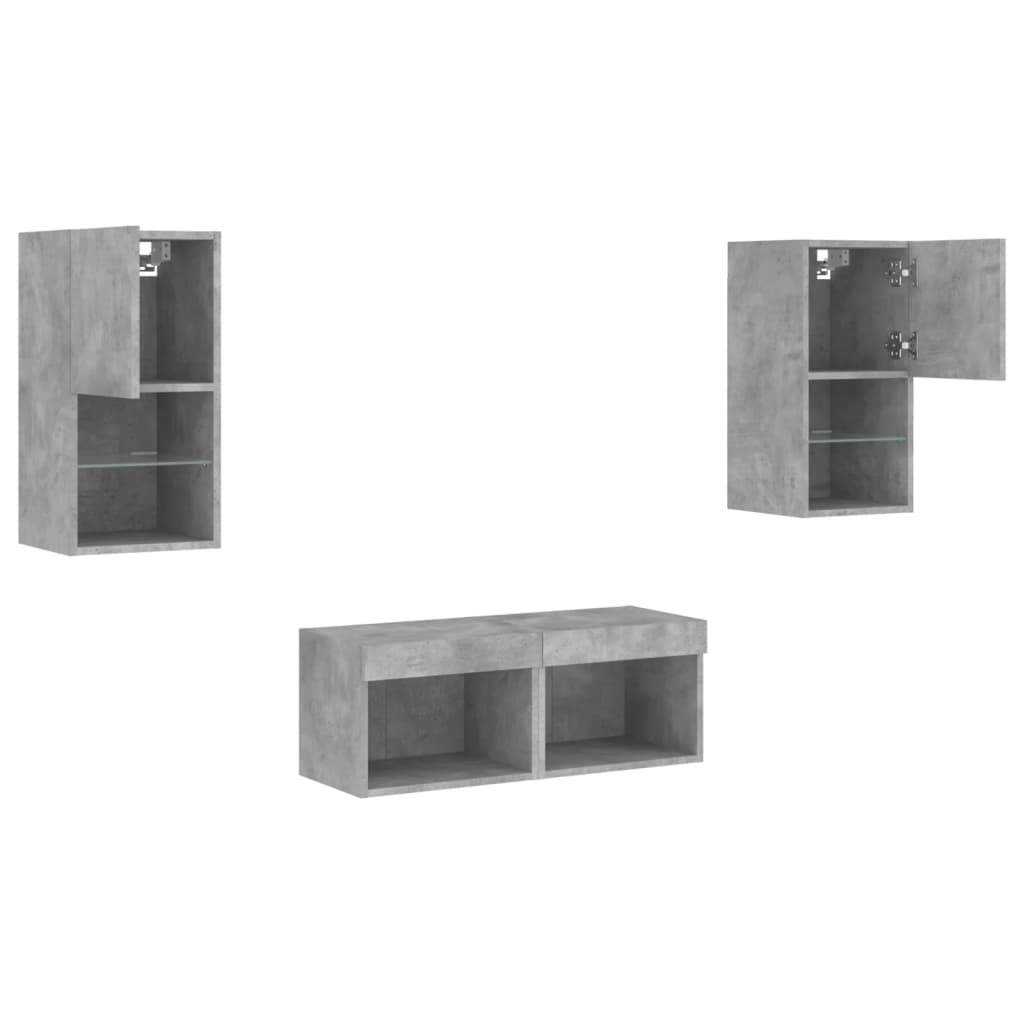 Meuble TV muraux 4 pcs avec lumières LED gris béton - XIOS