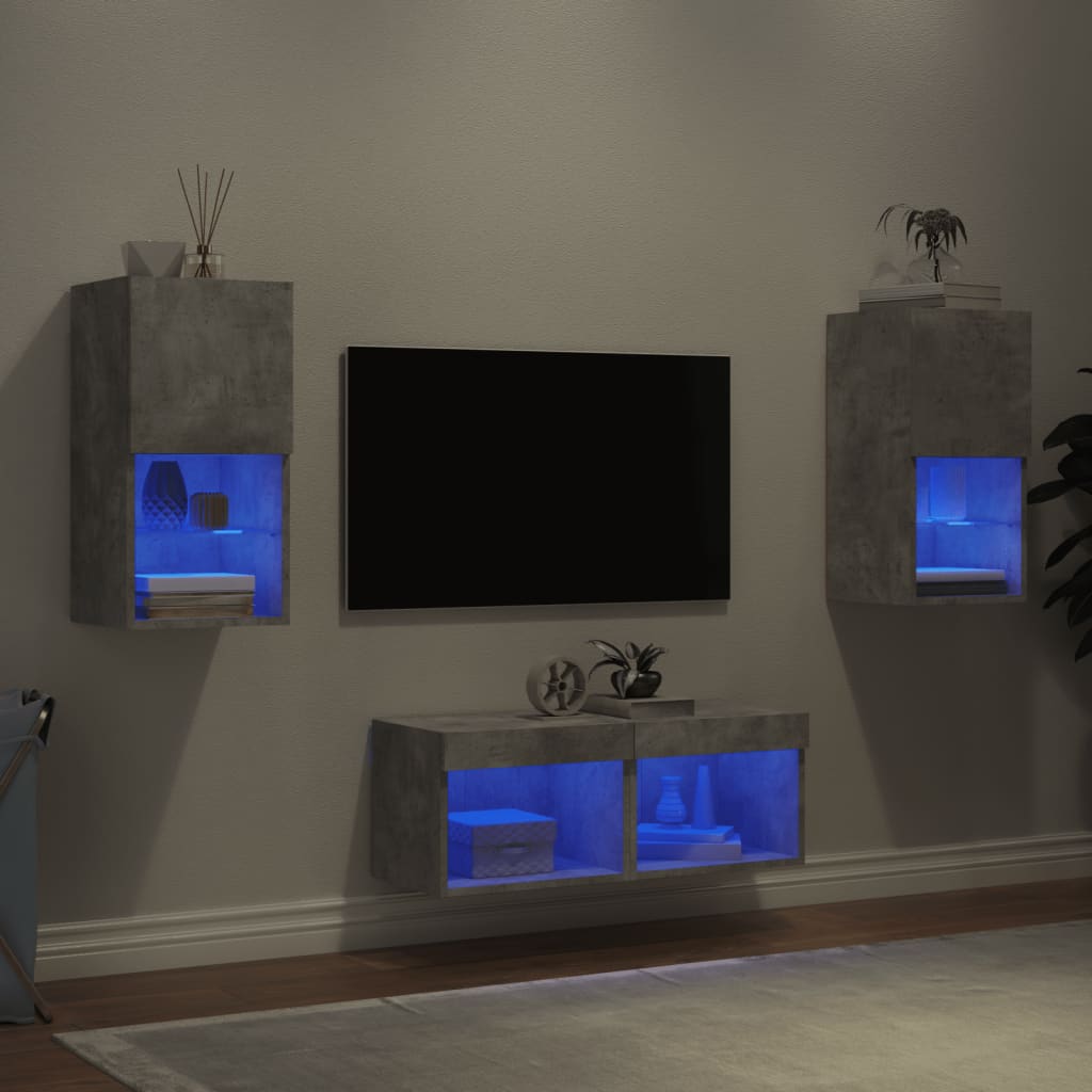 Meuble TV muraux 4 pcs avec lumières LED gris béton - XIOS