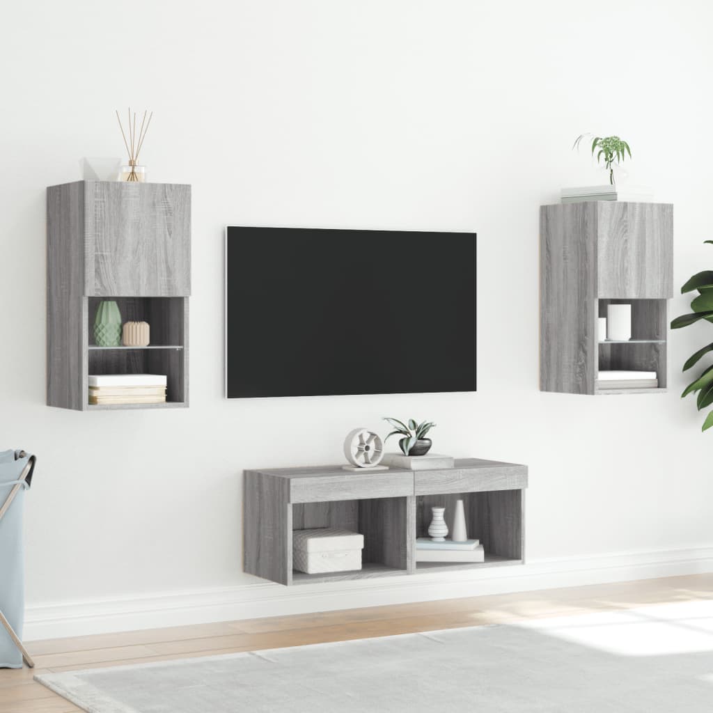 Meuble TV muraux 4 pcs avec lumières LED sonoma gris - XIOS