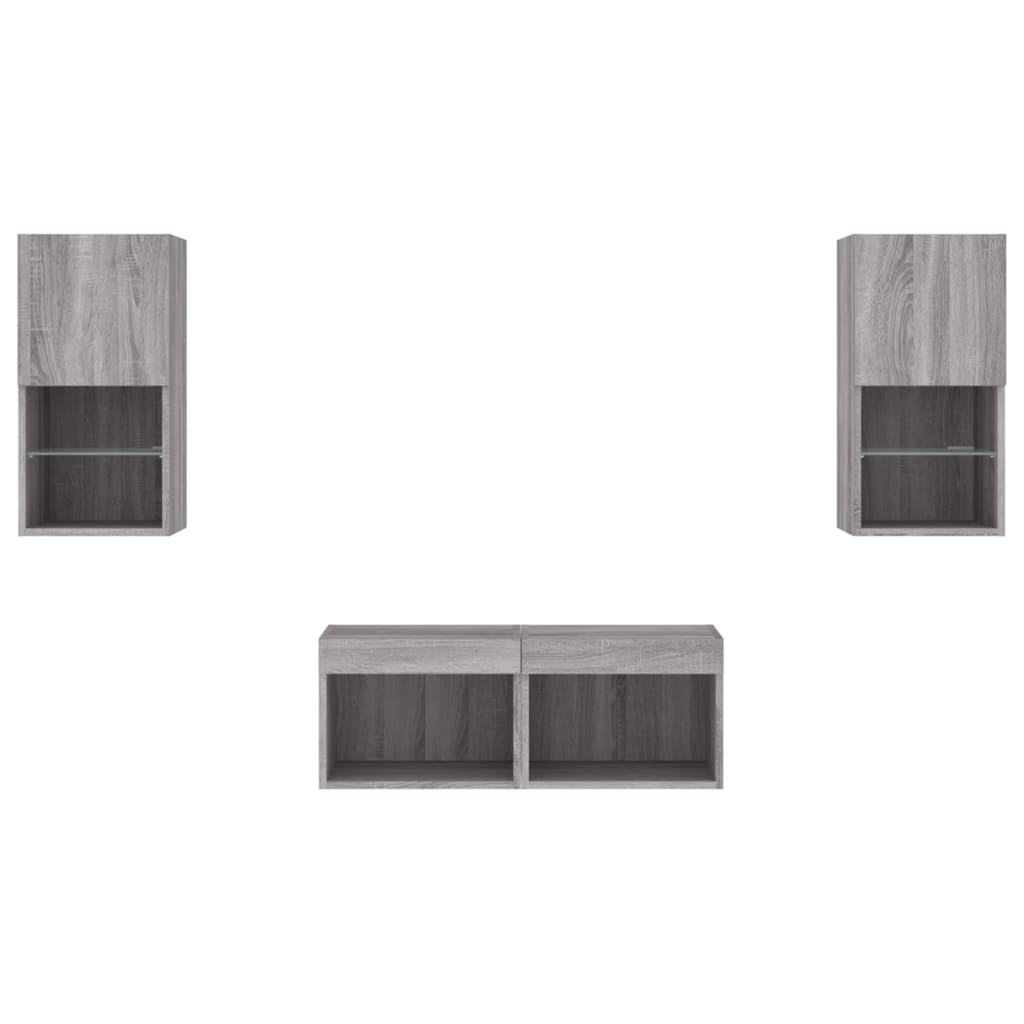 Meuble TV muraux 4 pcs avec lumières LED sonoma gris - XIOS