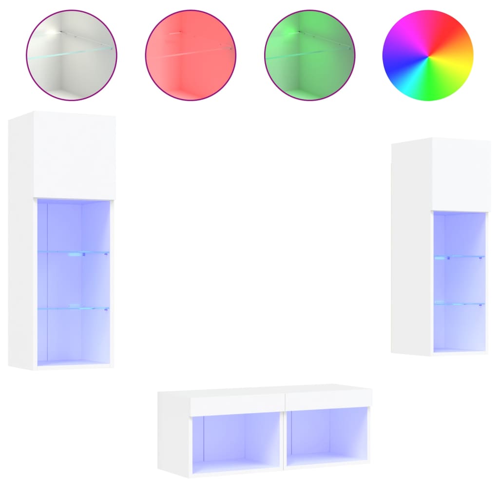 Meuble TV muraux 4 pcs avec lumières LED blanc - XIOS